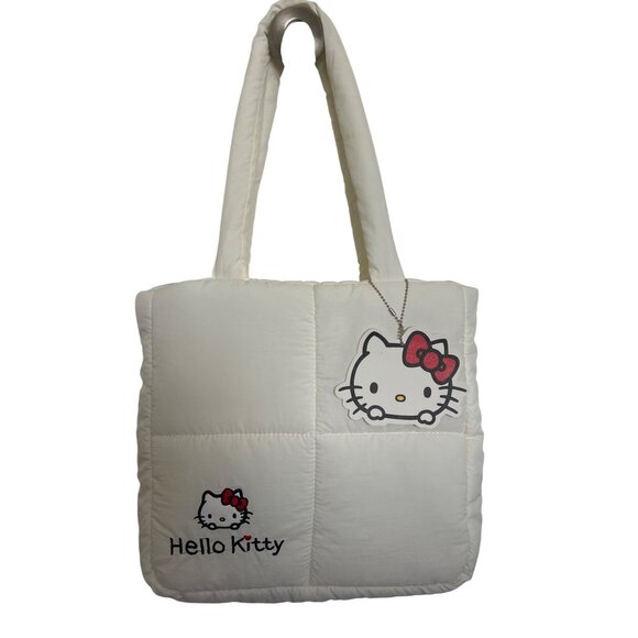 Hello Kitty Quilted Tote Bag White With Red Bow Design Cute & Spacious For Every - Picture 2 of 8